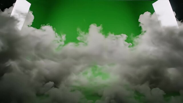 Green Screen Film Studio Progressive Smoke Explosion Fill Sequence With Professional Lighting