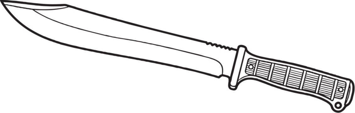 Combat machete line art vector wide blade illustration black and white clean outline EPS ready isolated object