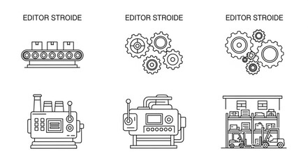 Naklejka premium Set of six engine and mechanical component illustrations.