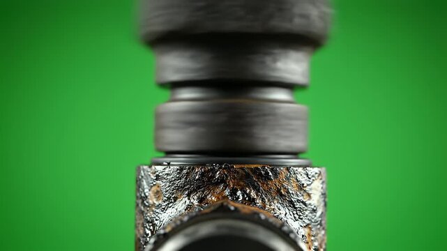 Macro Industrial Bolt Nut Rust Removal Before After Sequence On Green Background