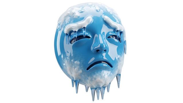 Frozen face with icy expression on transparent background