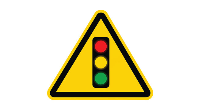 Warning sign featuring a traffic light with red yellow green lights, road sign