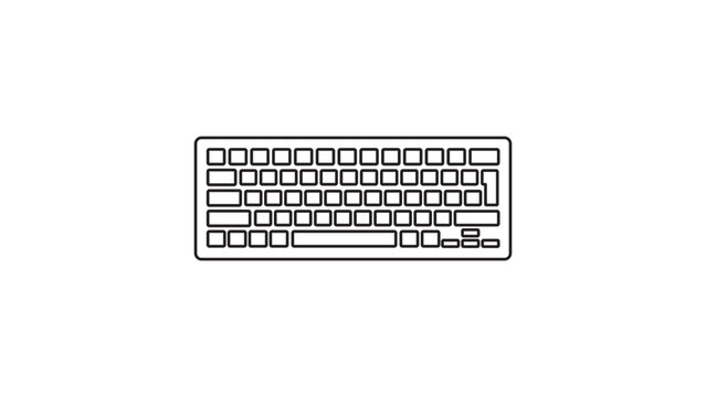 Minimalist black line vector icon of a computer keyboard on a white background. This flat outline illustration represents a modern typing device for technology, business, and office work.