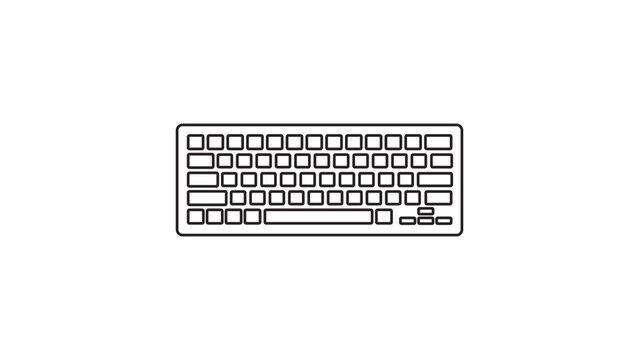 Minimalist black line vector icon of a computer keyboard on a white background. This clean, scalable outline illustration represents a flat desktop or laptop input device for modern computing.