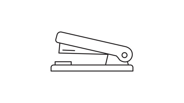 Minimalist black line vector icon of a standard desktop stapler, hand-drawn outline illustration on a white background, perfect for office supplies, stationery, and business equipment designs.