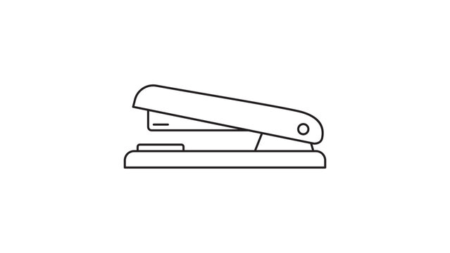 Minimalist black line vector icon of a standard desktop stapler on a white background; clean outline illustration for office supplies, business stationery, school equipment, and desk tools.