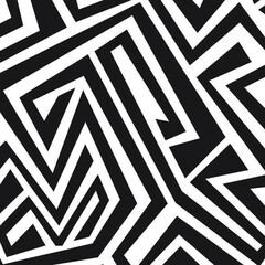 Fototapeta premium Seamless abstract geometric pattern with black and white zigzag chevron lines for a vintage textile wallpaper design and vector illustration backdrop