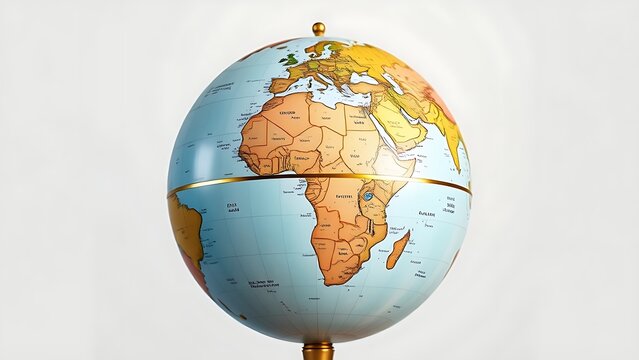Classic globe bisected by a vertical golden line on a simple background.