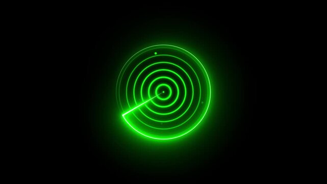 Green radar screen display with circular scan lines and target signal