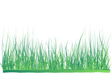 Fototapeta premium Bunches of green grass on transparent background PNG. Silhouette lines of plants for bordering and framing. Eco organic logo element for spring field garden and lawn borders.