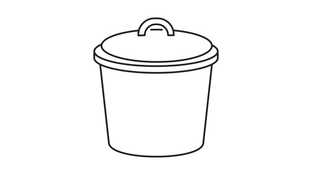 Minimalist black line vector icon of a round compost bin with a lid and ventilation holes, perfect for eco-friendly sustainability projects, waste management, and green living illustrations.
