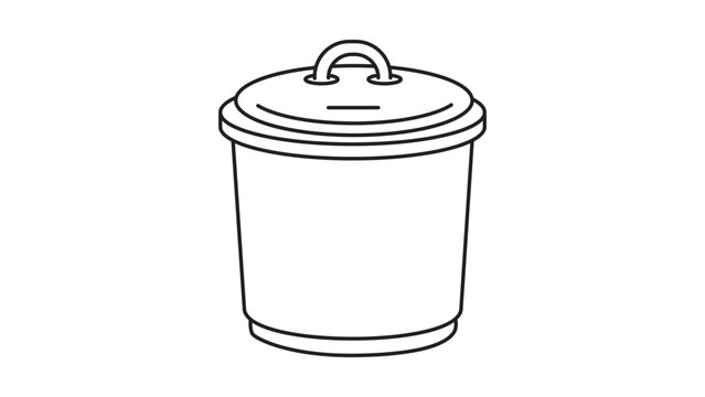 Minimalist black line vector icon of a round compost bin with a lid, ideal for eco-friendly waste management, recycling, and sustainable living designs. Hand-drawn outline illustration.