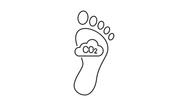Minimalist carbon footprint vector icon illustration with a black line outline of a foot and a CO2 cloud, symbolizing environmental impact, greenhouse gas emissions, and climate change awareness.