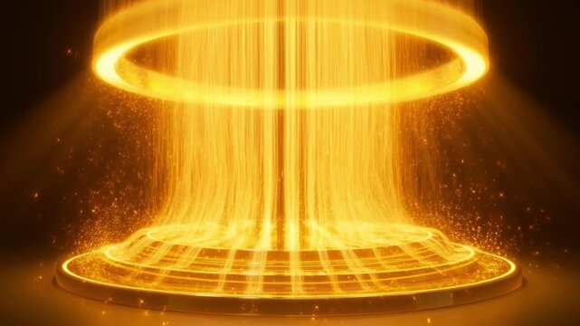 luxury golden stage podium with glowing light beams award ceremony background animation 4k
