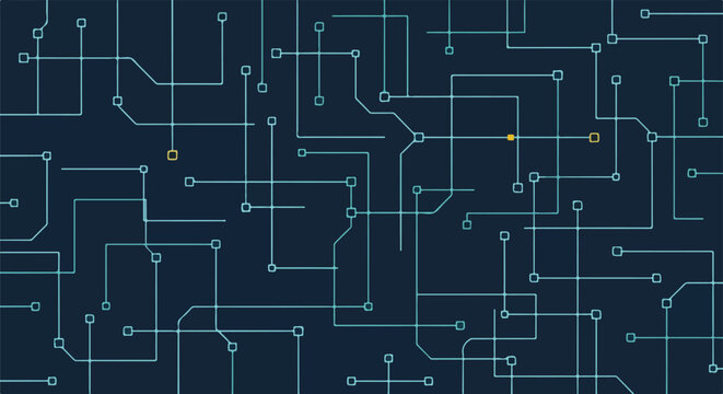 dark blue circuit pattern background with interconnected lines and nodes