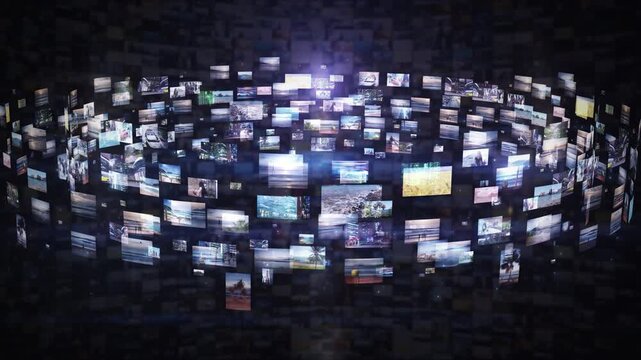 Digital media wall displaying various images and videos
