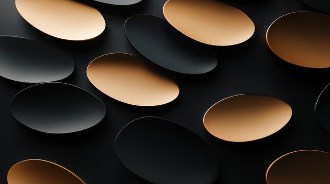 Abstract shapes, golden and black, on a dark background, creating a modern design concept
