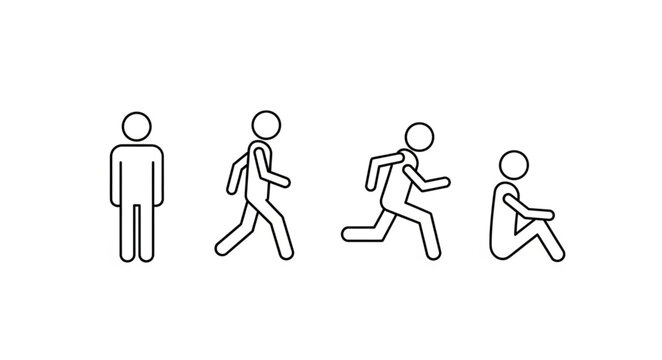 Stick Figure Poses Representing Different Activities and States.