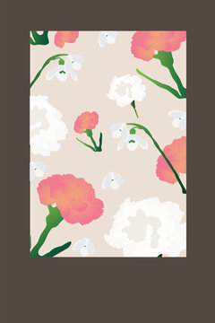 Soft Pastel Carnation and Snowdrop Floral Pattern on Light Background, Elegant Minimal Seamless Design. This refined floral design works beautifully for surface patterns such as textiles, gift wrap