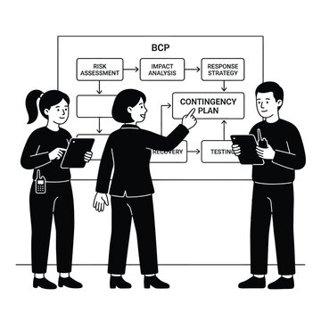 Team planning bcp in office mono-line vector.