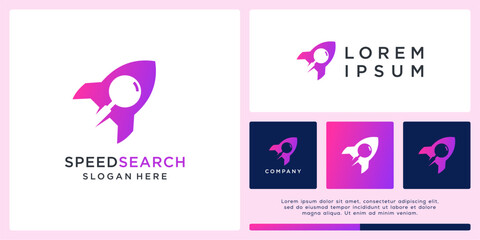 Obraz premium Speed search logo design template with rocket
