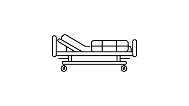 Hospital bed minimalist black line vector icon illustration on white background. Clean outline design representing medical equipment, healthcare facilities, clinic furniture, and patient care.