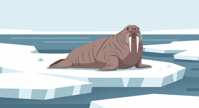 Walrus lying on sea ice near arctic ocean ice floes