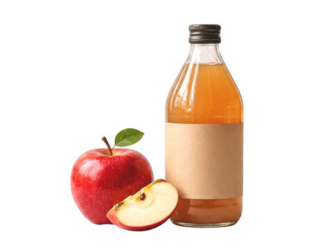 apple cider vinegar bottle with fresh red apple slice, organic healthy drink isolated transparent PNG