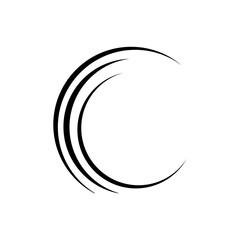 A minimalist abstract design featuring three dynamic black curved lines forming a partial circle or crescent shape on a clean white background, conveying motion and simplicity. © ssstyawn