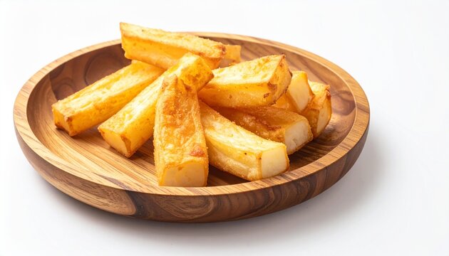 Fried Cassava Sticks on Wooden Plate