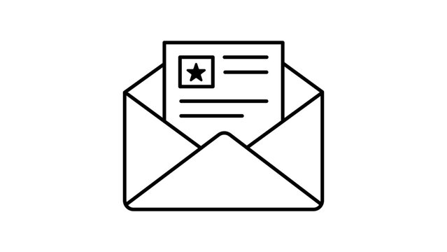 Email Newsletter and Communication Vector Icon: A Minimalist Black Line Illustration of an Open Envelope with a Document Inside, Scalable Graphic for Marketing and Digital Correspondence.