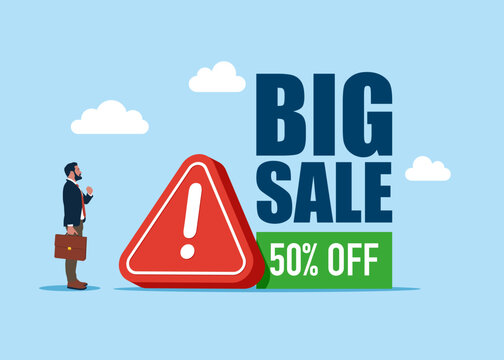 Bad reputation. Poster big sale with an exclamation mark. Huge Discount. Modern vector illustration in flat style