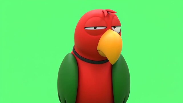 Sarcastic parrot on green screen shows side eye in funny moment