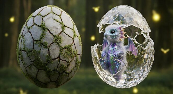 A high-end reimagining of the coloring book dragon. This version uses diamond and moss textures to create a powerful material contrast, perfect for premium digital storytelling assets.
