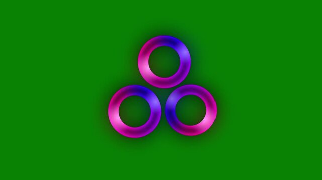 Seamless iridescent torus loop with brutalist design style and EDM visual aesthetics on a green screen, glowing gradients, 2d smooth motion graphics, and projection-mapping-ready visuals 4K