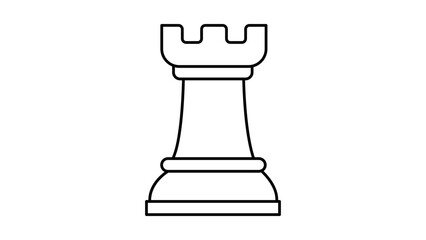 Minimalist black line vector icon of a chess rook piece, isolated on a white background. This clean outline illustration represents a castle in the game of chess, ideal for strategy and gaming. © Faria