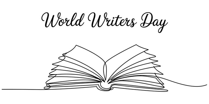 Continuous line drawing of an open book for world writers day celebration on white background Vector, illustration