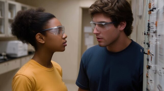 Student works on electrical project in class while teacher supervises, showing interest in hands-on technical education for students