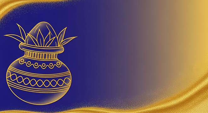 Dahi Handi Festival, gradient blue gold, abstract pot motif embedded in left background 