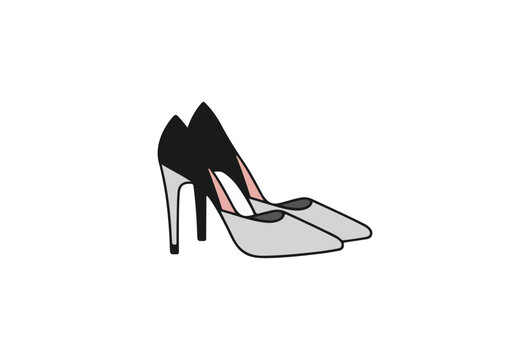 High Heeled Shoes, Stiletto Heels, Black and White Illustration, Fashion Footwear