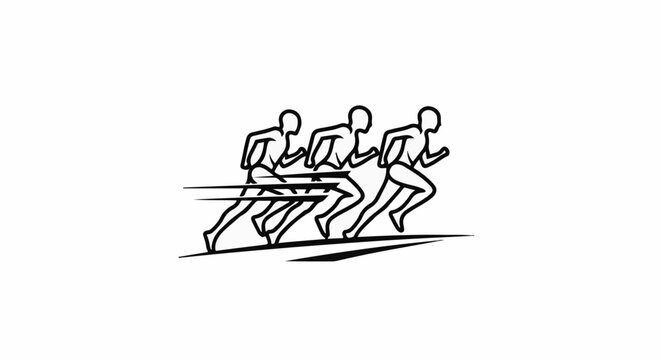 Stylized line art of three runners in motion, emphasizing speed and competition