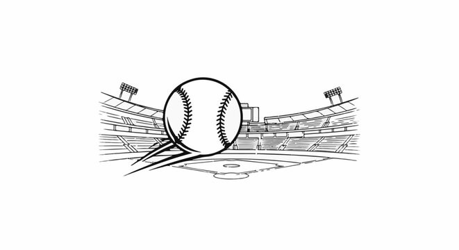 Stylized baseball and stadium illustration
