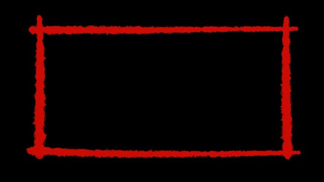 Hand Drawn Red Grunge Rectangle Frame Overlay Animation on Transparent Background