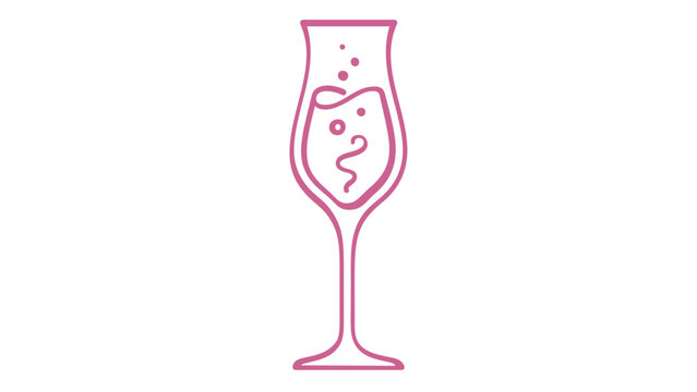 Rose gold gradient line art vector icon illustration of an elegant champagne flute with sparkling bubbles, minimalist design for luxury celebration, wedding toast, and party beverage themes.