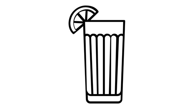 Vector icon illustration of a tall drinking glass with a citrus slice garnish. Minimalist line art design of a highball glass for cocktails, juice, or soda. Scalable flat graphic element.