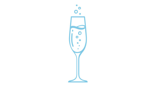 Elegant champagne flute glass vector icon illustration with rising bubbles and luxury gold to blue gradient. Minimalist flat design for celebration, wedding, party, toast, and luxury events.