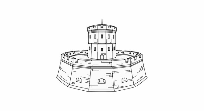 Stone fortress with a central circular tower surrounded by a fortified wall