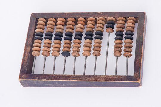 Vintage Wooden Abacus on White Background.