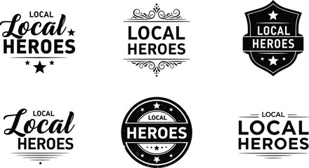 Obraz premium Local heroes logo design, community badge emblem, recognition typography art, volunteer appreciation symbol, civic pride branding, flat vector illustration