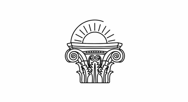 Stylized Ionic column capital with rising sun